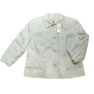 NWT Ann Taylor LOFT Women's 8 Pale Green Linen Blend Button Blazer Cardigan